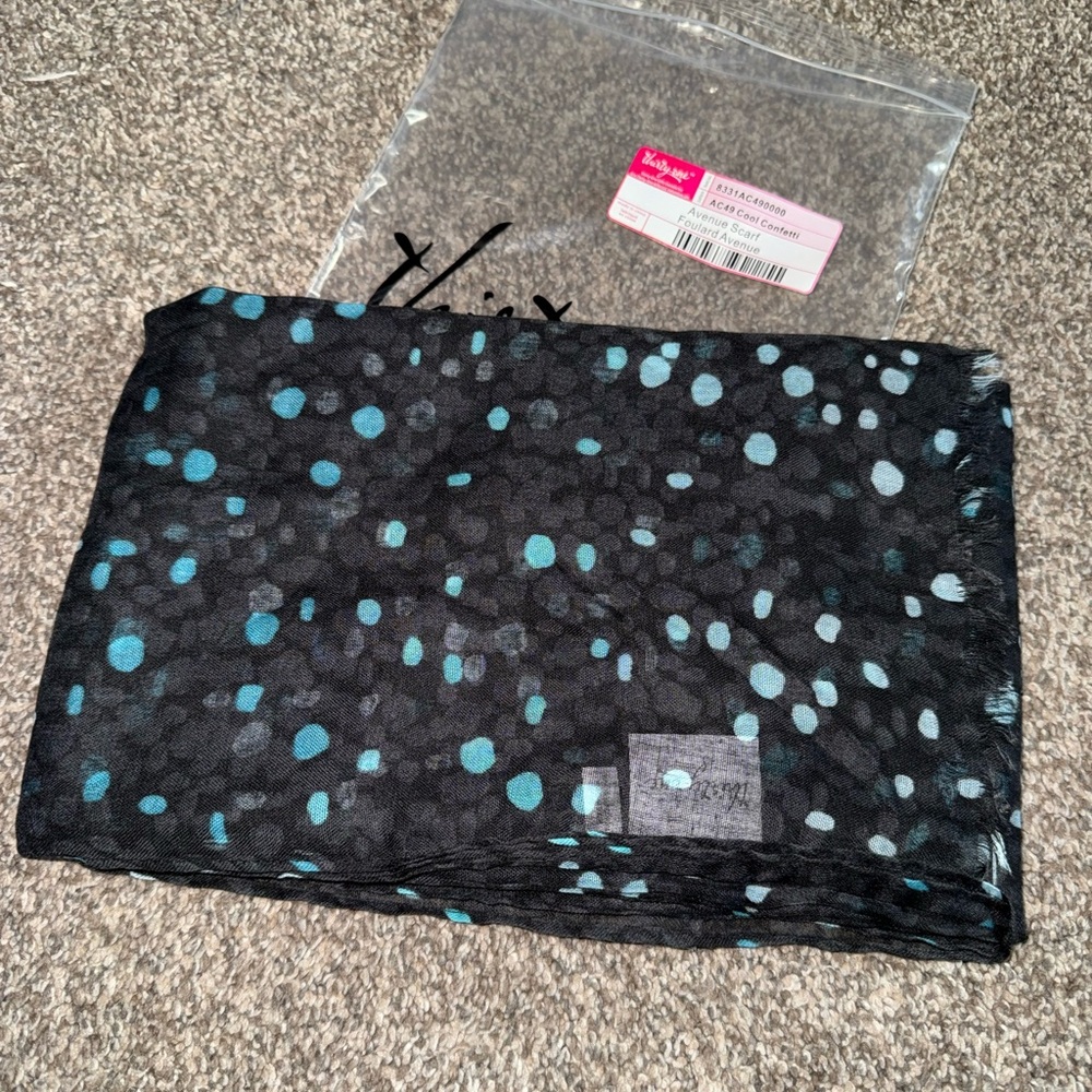 Thirty-One Aqua and Black Polka Dot Scarf